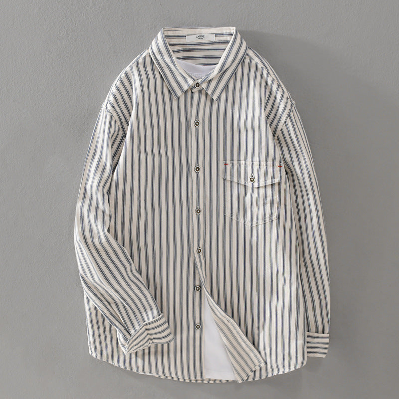 Herren Gestreiftes Overshirt aus leichter Baumwollmischung mit Brustklappe und Relaxed-Fit Shop Nory