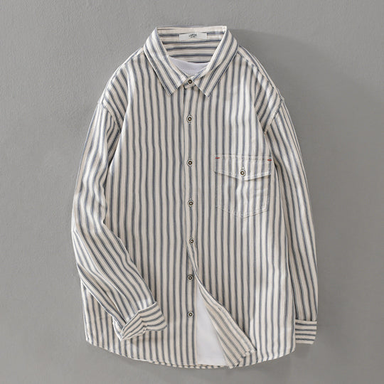 Herren Gestreiftes Overshirt aus leichter Baumwollmischung mit Brustklappe und Relaxed-Fit Shop Nory