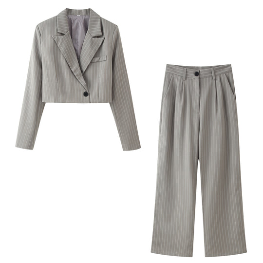 Damen Zweiteiliges Cropped-Blazer- und Hochbund-Bundfaltenhose-Set Shop Nory