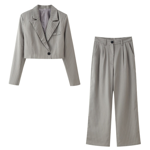 Damen Zweiteiliges Cropped-Blazer- und Hochbund-Bundfaltenhose-Set Shop Nory