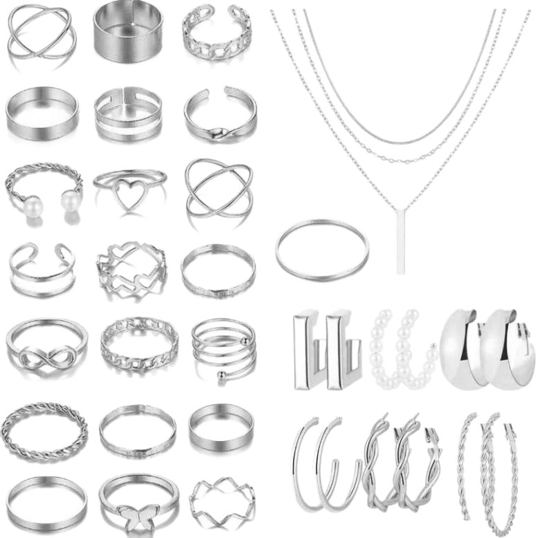 Damen vielseitiges Schmuckset aus verschiedenen Ring- und Halsketten-Designs Shop Nory
