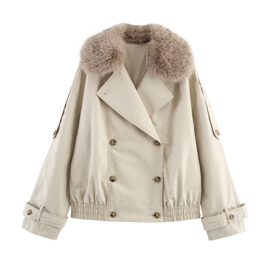 Damen Kurzjacke im Blouson‑Trenchstil mit abnehmbarem Kunstfellkragen Shop Nory