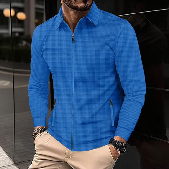 Herren nan strukturiertes Slim-Fit Zip-Überhemd mit Hemdkragen Shop Nory