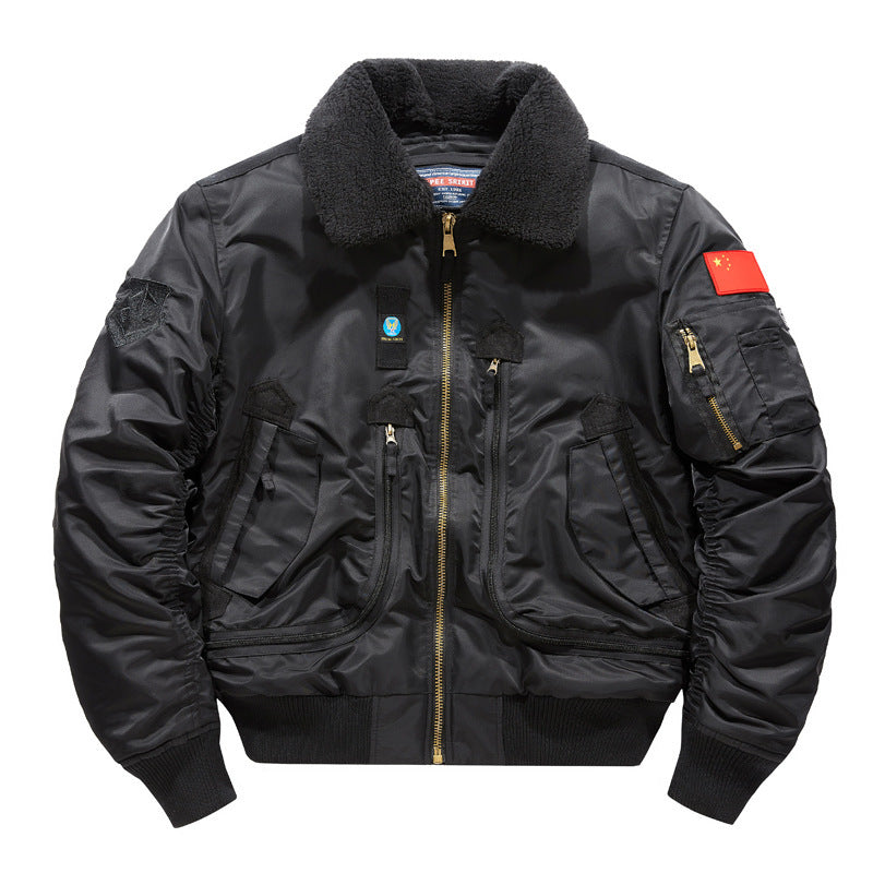 Herren Bomberjacke im Fliegerstil mit Sherpa-Kragen und multifunktionalen Reißverschlusstaschen Shop Nory