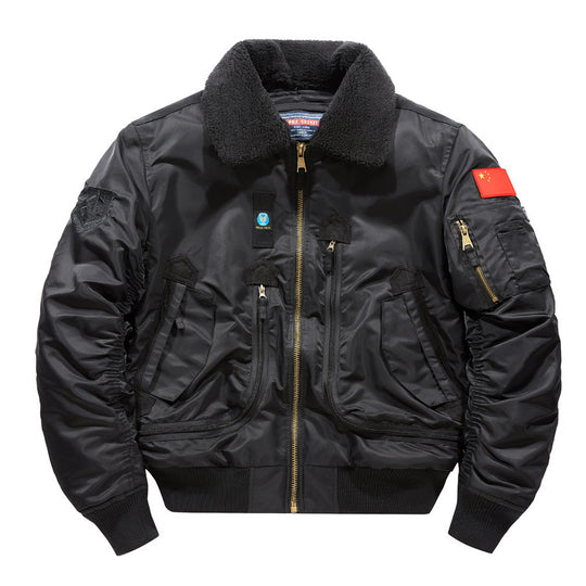 Herren Bomberjacke im Fliegerstil mit Sherpa-Kragen und multifunktionalen Reißverschlusstaschen Shop Nory