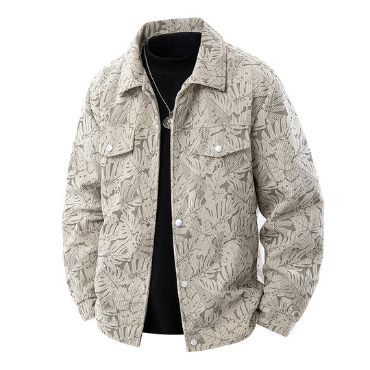 Herren Cord-Overshirt mit floralem Strukturprint, Brusttaschen und entspannter Passform Shop Nory