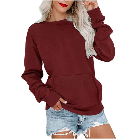 Damen Lockeres Sweatshirt mit Rundhalsausschnitt und Kängurutasche Shop Nory