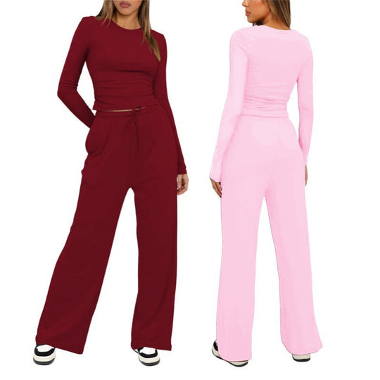 Damen Bequemes Lounge-Set mit langärmligem Oberteil und weit geschnittenen Hosen Shopnory
