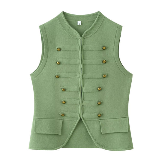 Damen Militärinspirierte Bouclé‑Weste mit Stehkragen und Zierknöpfen Shop Nory