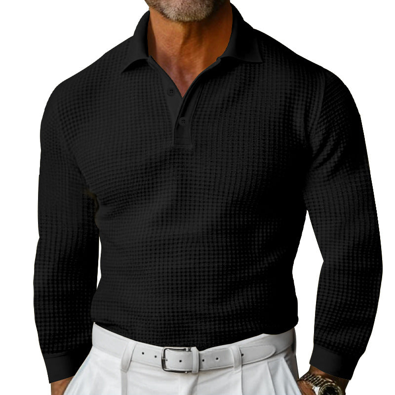 Herren Waffelstruktur-Poloshirt mit Langarm, Slim-Fit und Kentkragen Shop Nory