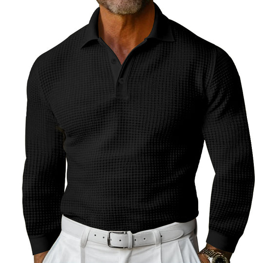 Herren Waffelstruktur-Poloshirt mit Langarm, Slim-Fit und Kentkragen Shop Nory