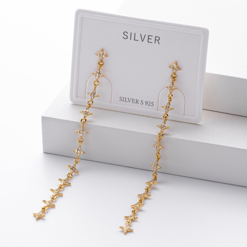 Damen Ohrhänger mit funkelnden Zirkon-Sternen aus hochwertigem 925 Sterling Silber Shop Nory