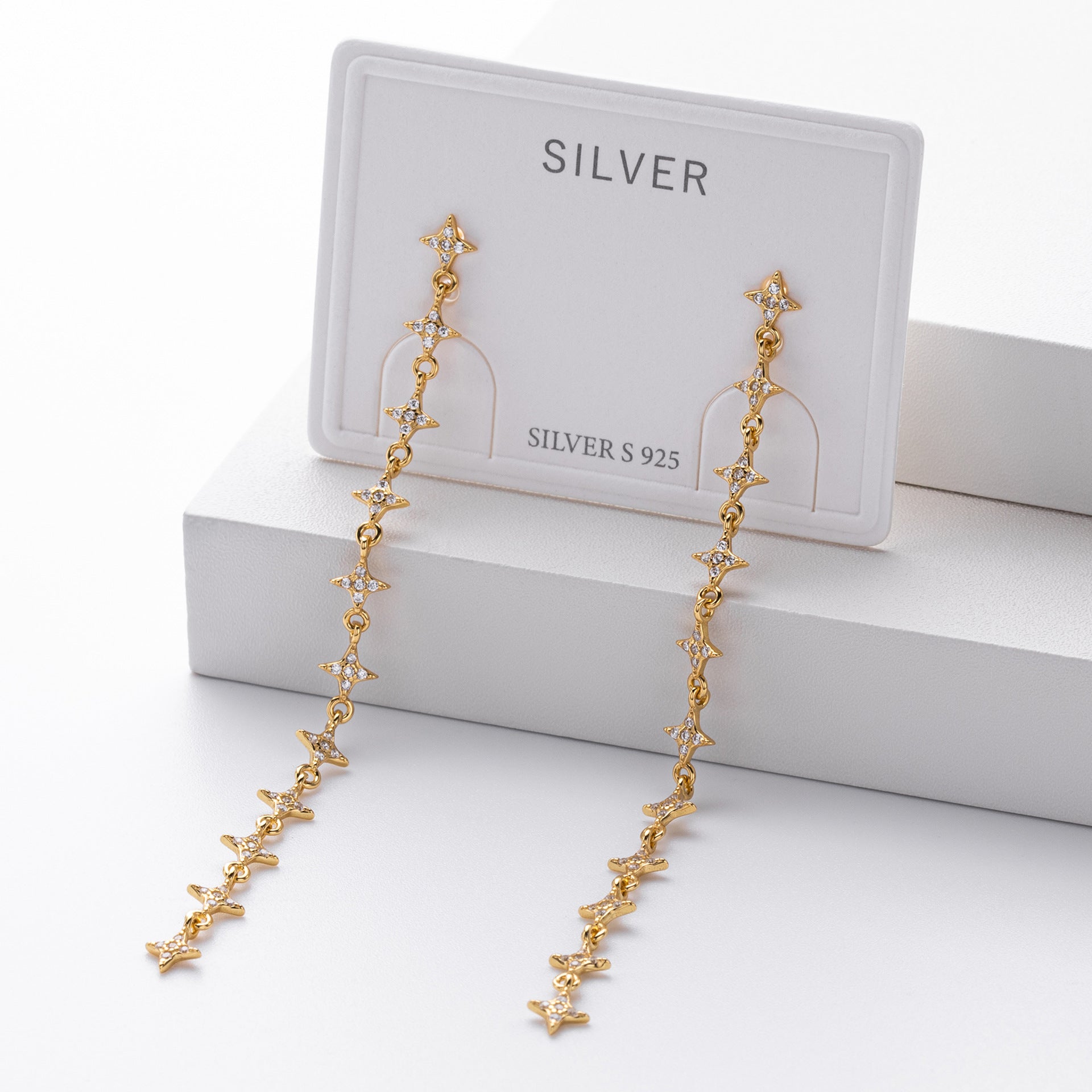 Damen Ohrhänger mit funkelnden Zirkon-Sternen aus hochwertigem 925 Sterling Silber Shop Nory