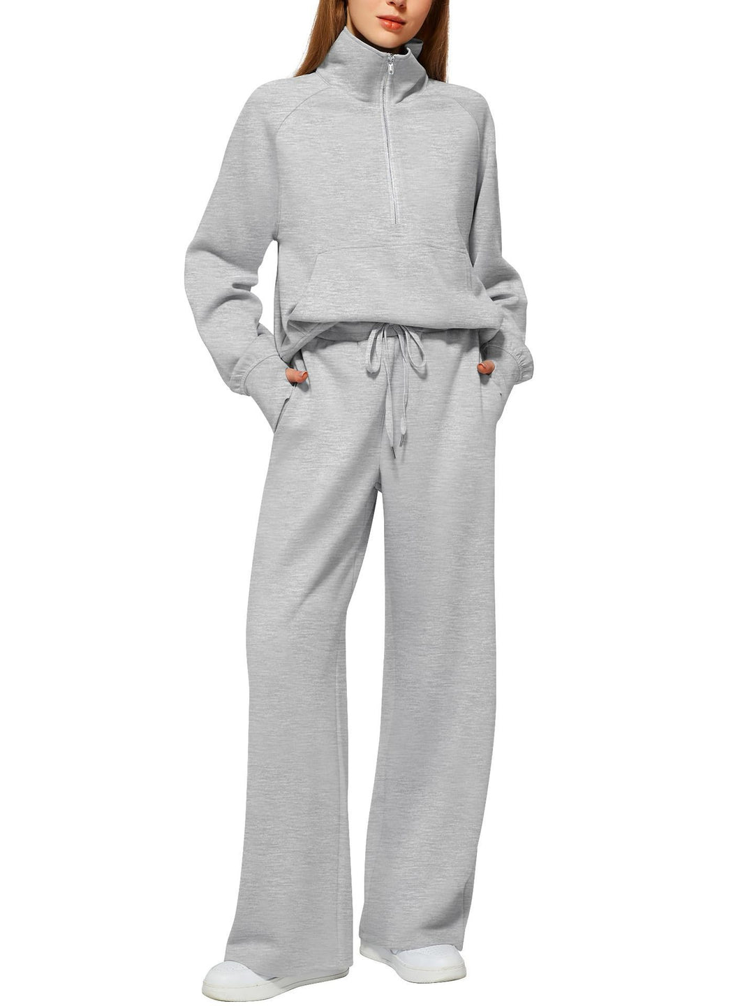 Damen nan halbzip Lounge-Set mit hohem Stehkragen, Kängurutasche und weiten Highwaist-Jogginghose Shop Nory