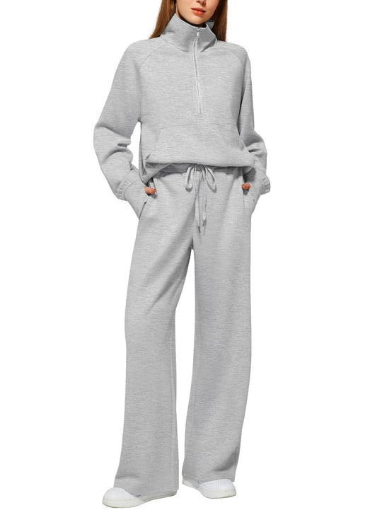 Damen nan halbzip Lounge-Set mit hohem Stehkragen, Kängurutasche und weiten Highwaist-Jogginghose Shop Nory