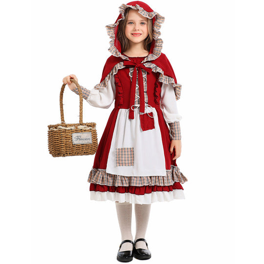 Mädchen Märchenhaftes Rotkäppchen Kostüm mit Kapuze und Rüschen Shop Nory