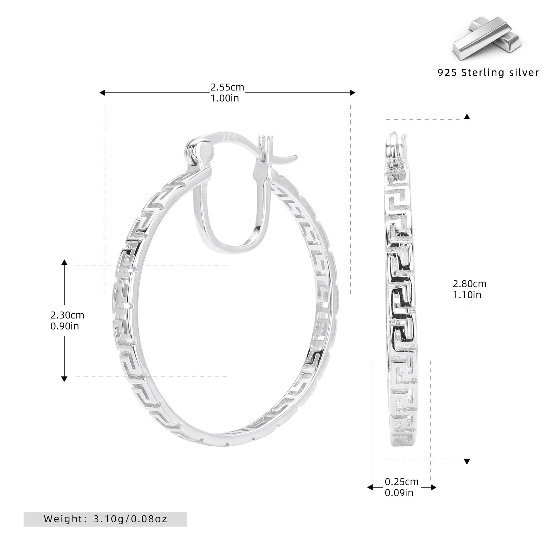 Damen Creolen mit geometrischem Muster aus 925 Sterling Silber Shop Nory