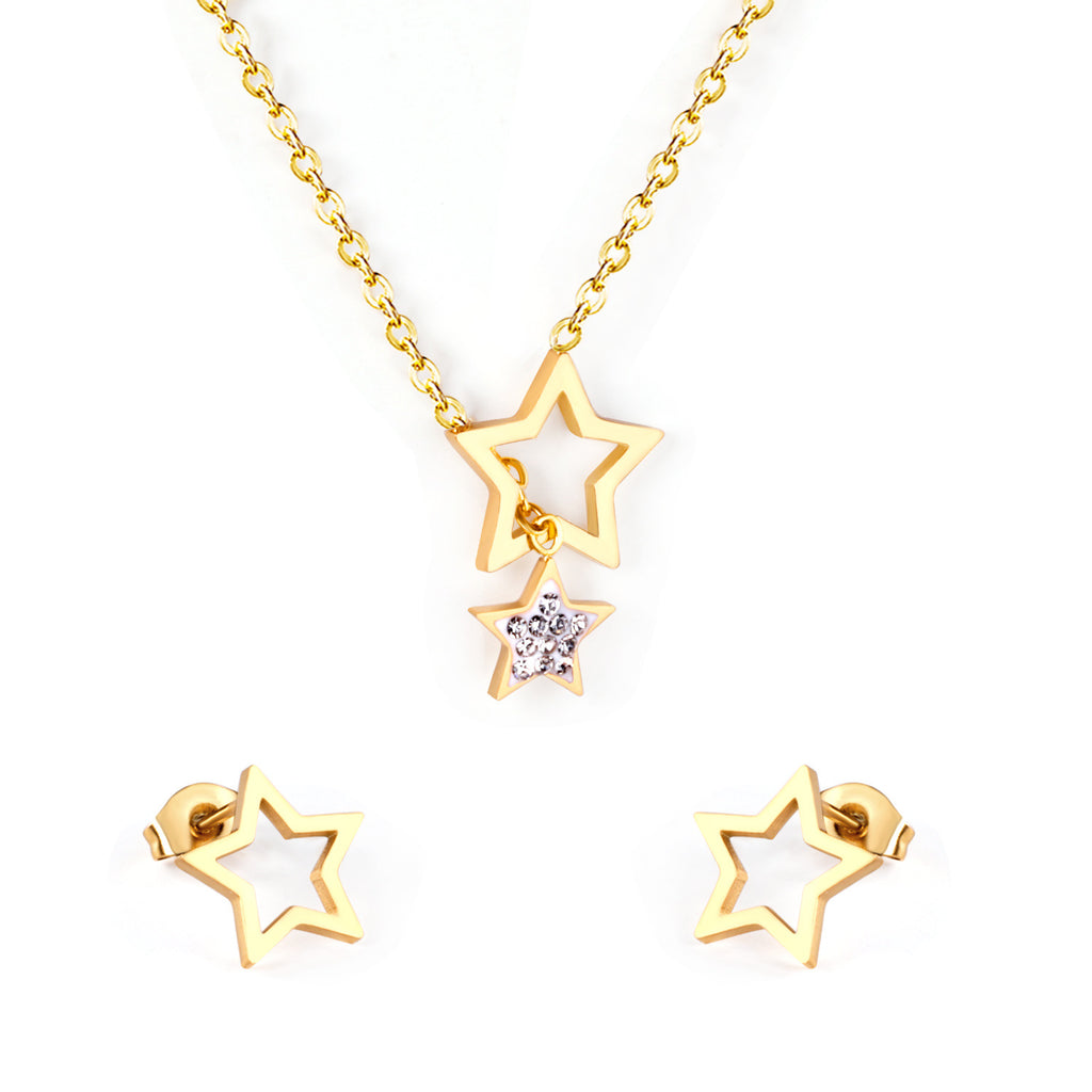 Damen Schmuckset mit goldplattierten Sternanhängern und funkelnden Zirkonia Shop Nory