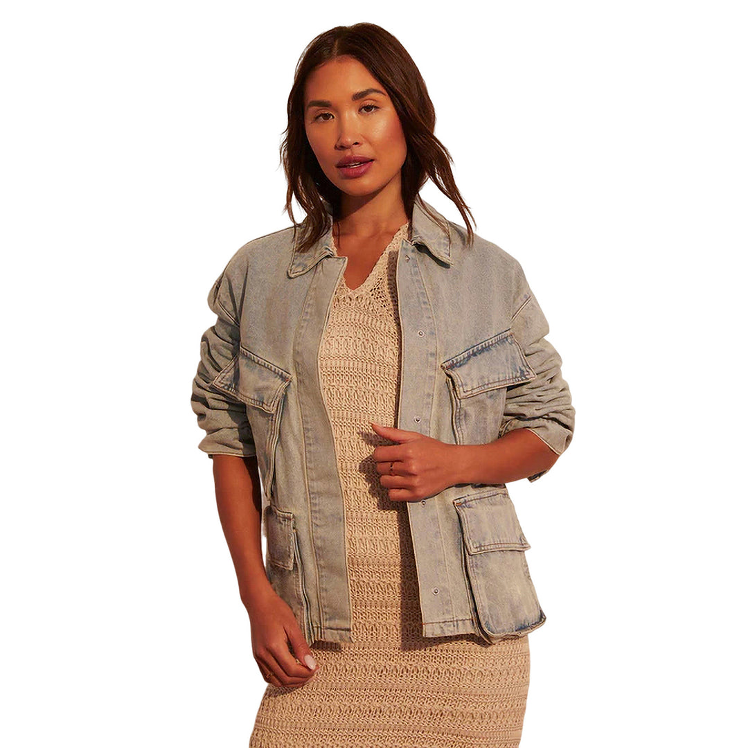 Damen Oversize-Utility-Denimjacke mit großen Pattentaschen und knöpfbarer Front Shop Nory