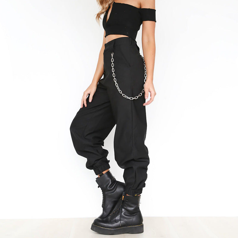 Damen Baggy-Hose mit Kettendetails und komfortablem Bund