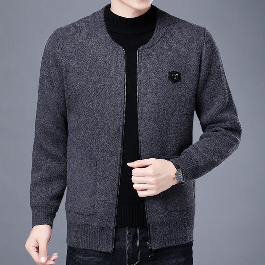 Herren Feinstrick-Cardigan mit durchgehendem Reißverschluss, Brustemblem und aufgesetzten Taschen Shop Nory