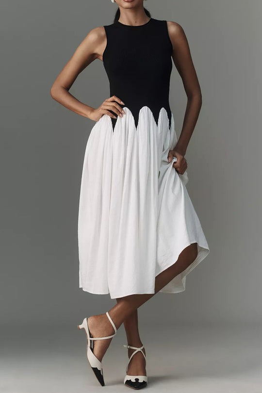 Damen Ärmelloses Midikleid mit tailliertem Ripp-Oberteil und fließendem Stufenrock Shop Nory