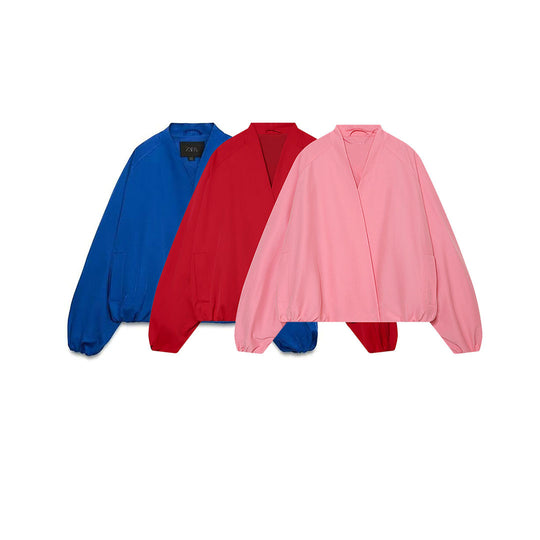 Damen Kurzjacke im Bomberstil mit Kimono-Kragen, Ballonärmeln und elastischem Saum Shop Nory