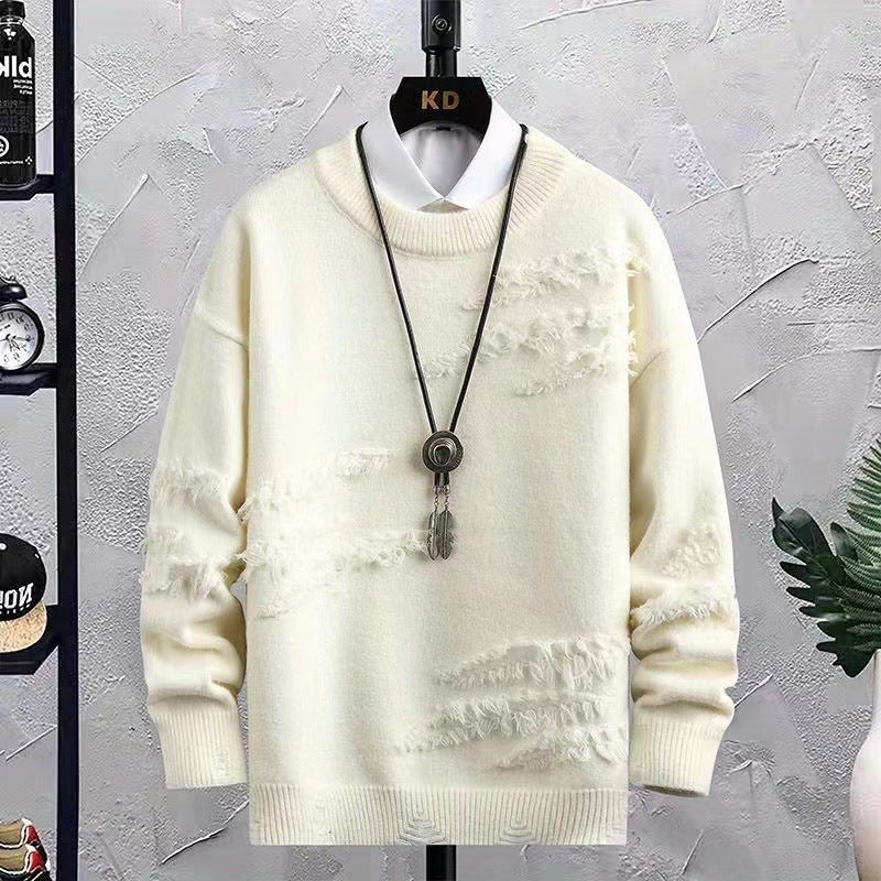 Herren Oversized Strickpullover mit Fransen‑Used‑Details und Rundhalsausschnitt Shop Nory