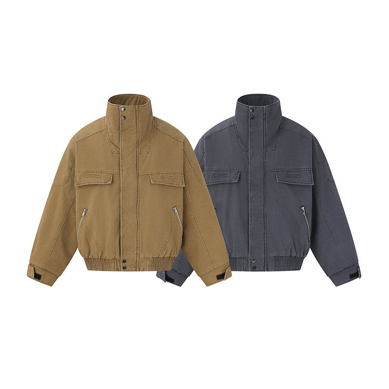 Herren Kurz geschnittene Canvas-Bomberjacke mit hohem Stehkragen, verdeckter Frontblende und Reißverschlusstaschen Shop Nory