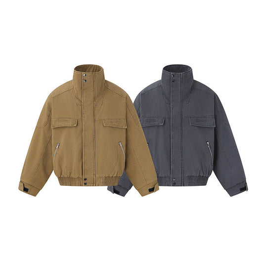 Herren Kurz geschnittene Canvas-Bomberjacke mit hohem Stehkragen, verdeckter Frontblende und Reißverschlusstaschen Shop Nory