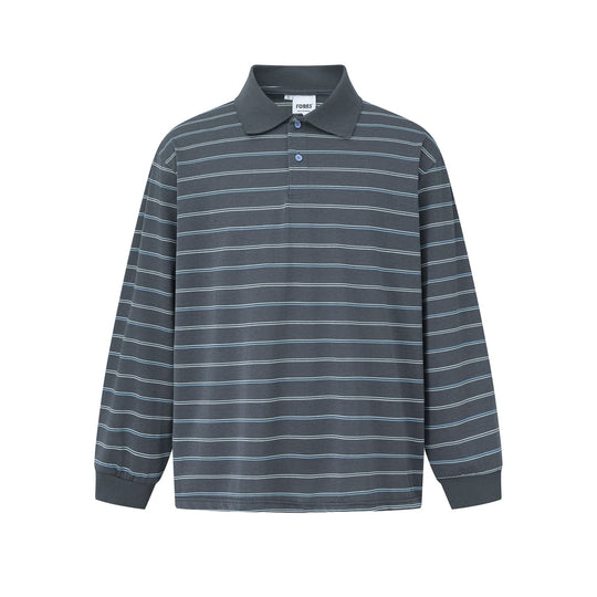 Herren Langarm-Poloshirt im Oversize‑Schnitt mit feinen Streifen und Rippkragen Shop Nory