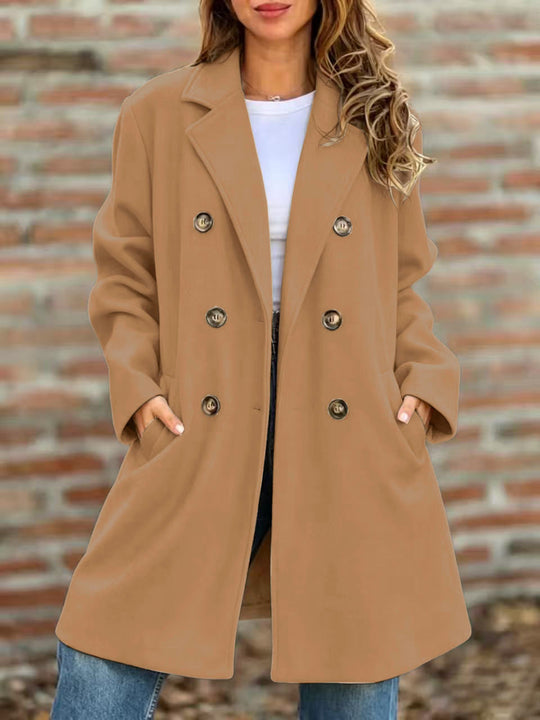 Damen zweireihiger Wollmix-Kurzmantel mit Reverskragen Shop Nory