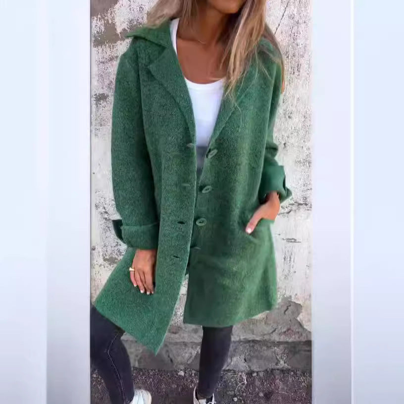 Damen nan Oversize Wollmix-Mantel mit Reverskragen aufgesetzten Taschen geknöpfter Front und umgeschlagenen Ärmeln Shop Nory