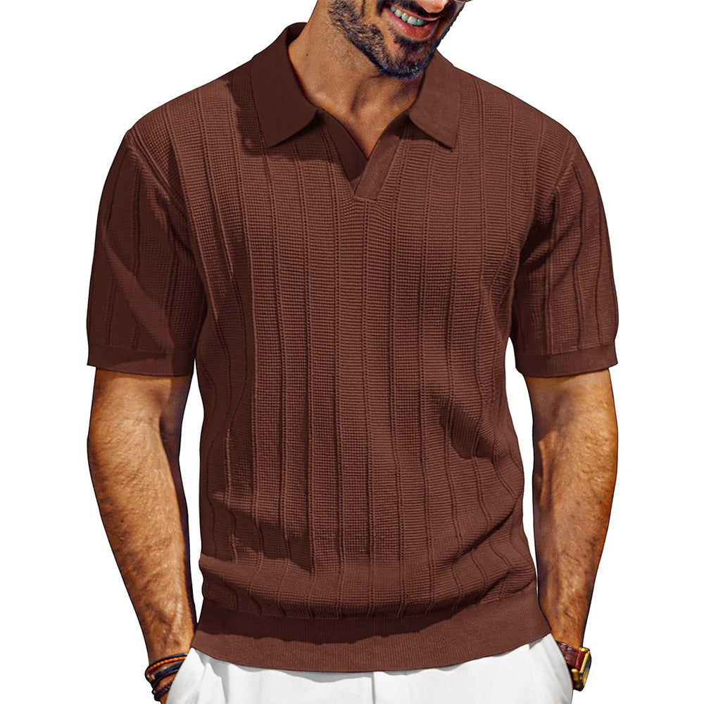 Herren leichtes Kurzarm Strick-Poloshirt mit strukturiertem Rippmuster Shop Nory
