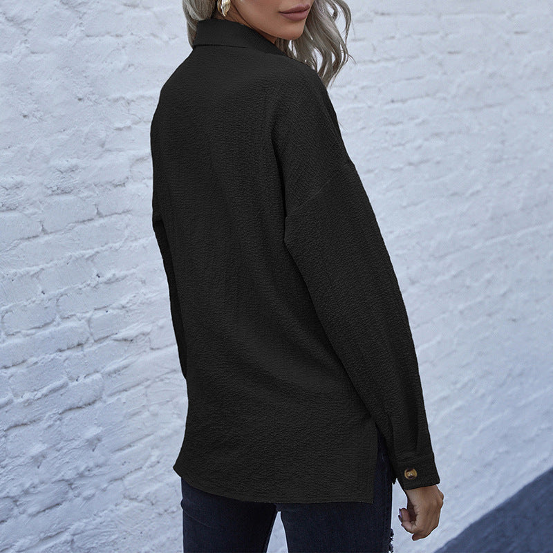 Damen Strukturierte Oversize-Hemdbluse mit Brusttaschen und Knopfleiste Shop Nory