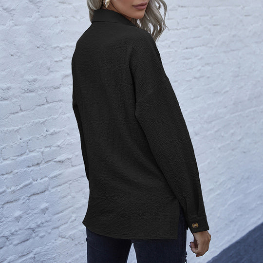 Damen Strukturierte Oversize-Hemdbluse mit Brusttaschen und Knopfleiste Shop Nory