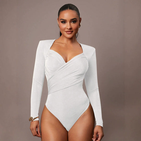 Damen Sculpting-Body mit Wickelfront, Herz-Ausschnitt und langen Ärmeln Shop Nory