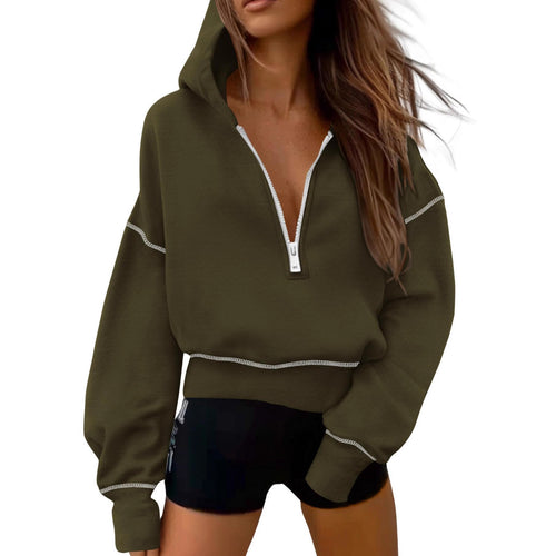 Damen nan cropped Kapuzenpullover mit halbem Reißverschluss und voluminösen Ballonärmeln Shop Nory