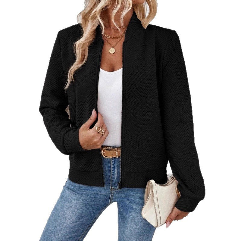 Damen Gequiltete Bomberjacke mit geometrischer Struktur, Stehkragen und Reißverschluss Shop Nory