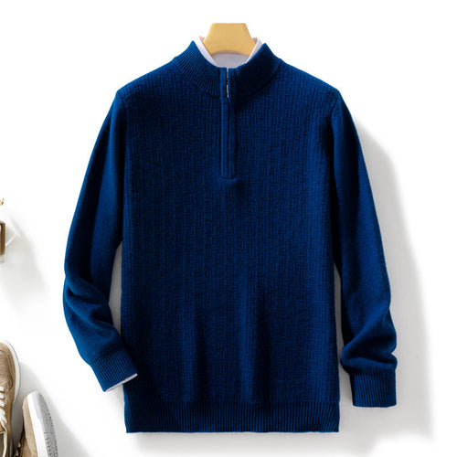 Herren Halbhoher Feinstrick-Pullover mit kurzem Stehkragen und Halbzipper Shop Nory