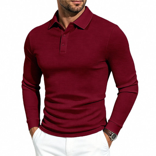 Herren Langärmeliges Polohemd aus feinem Strukturjersey mit Brustknopfleiste Shop Nory