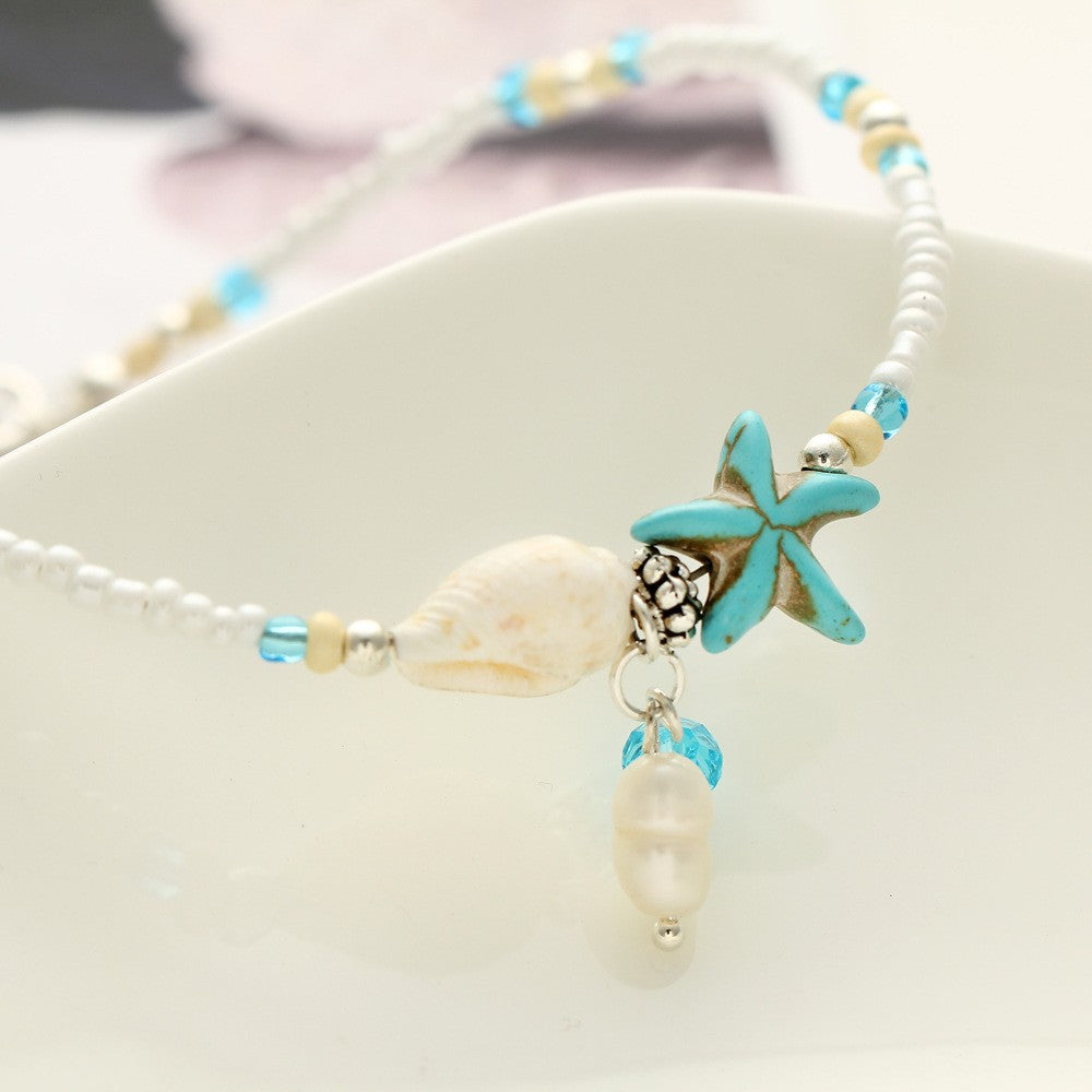 Damen Halskette mit maritimen Muschel- und Sternenanhängern Shop Nory
