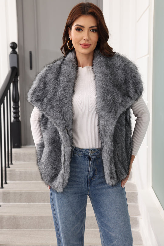 Damen Ärmellose langflorige Kunstfellweste mit voluminösem Schalkragen Shop Nory