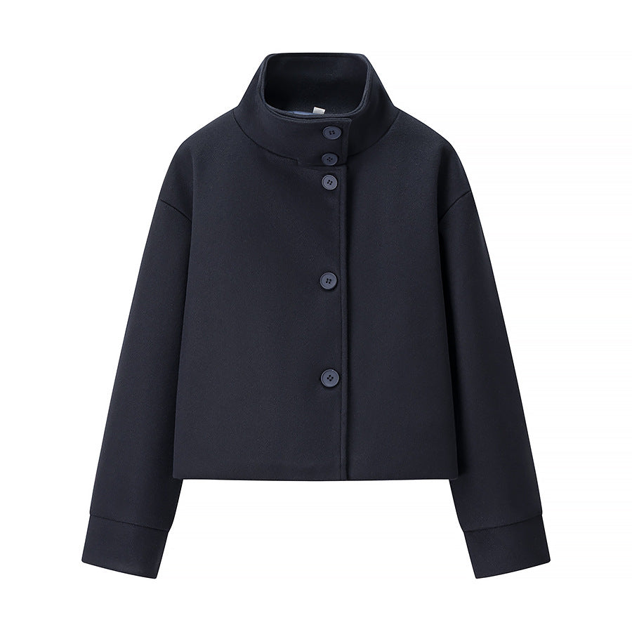 Damen Kurzjacke Boxy Wollmix mit Stehkragen, Oversize-Ärmeln und Knopfleiste Shop Nory