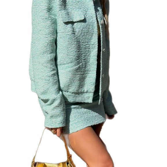 Damen Tweed-Zweiteiler Kurzjacke und Minirock im Bouclé-Stil Shop Nory