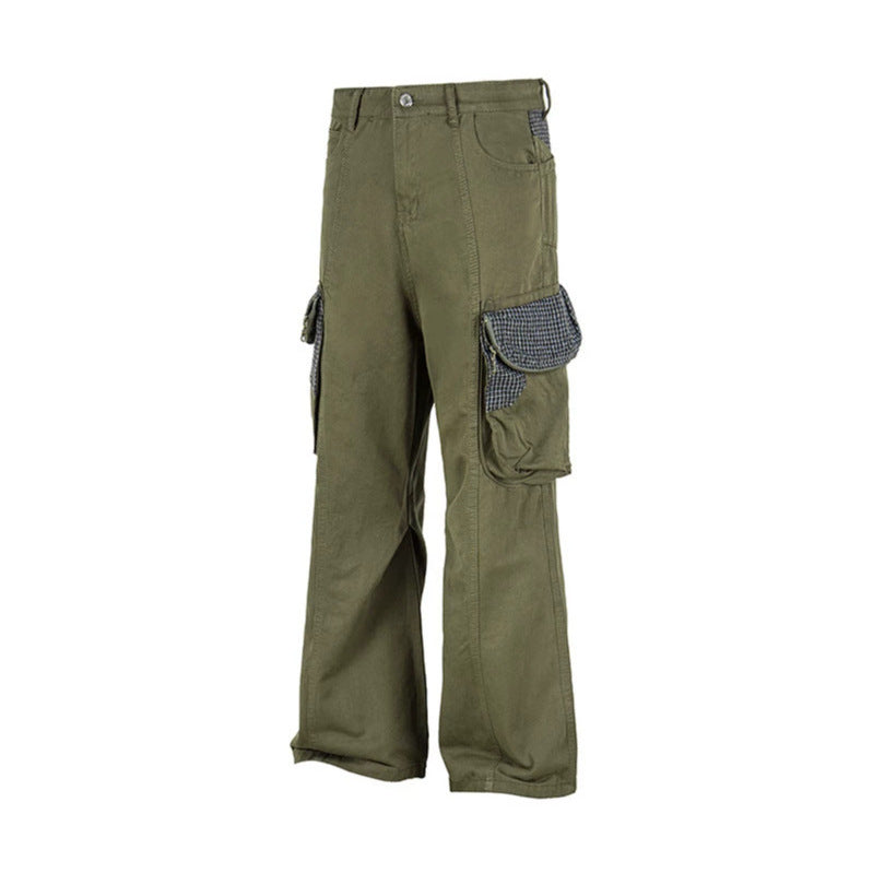 Damen Cargo-Hose mit weitem Bein, Utility-Taschen und Karomuster-Details Shop Nory