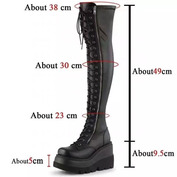 Damen Overknee-Boots im Biker-Stil mit durchgehender Schnürung, Seitenreißverschluss und klobiger Plateausohle Shop Nory