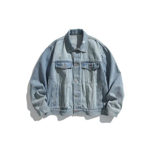Unisex Oversized Jeansblouson mit Used‑Look, kastigem Schnitt und Brustklappen Shop Nory