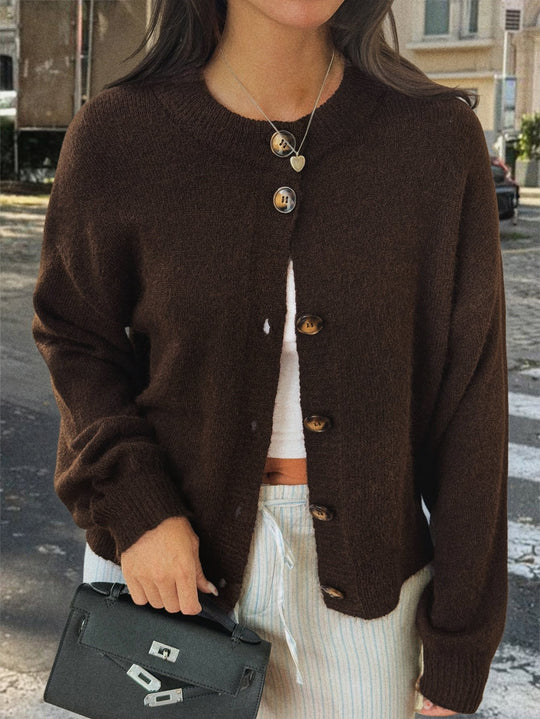 Damen kuschelige Strickjacke mit Oversize-Schnitt und Hornoptik-Knöpfen Shop Nory