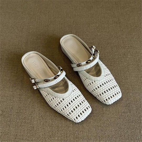 Damen Geflochtene Mule-Slipper mit quadratischer Zehenpartie und doppelt verstellbarem Riemen Shop Nory